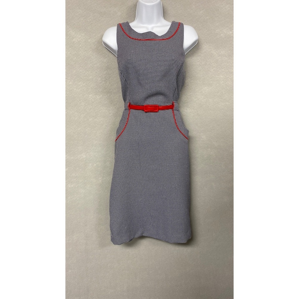 Shelby & Palmer 8 Pencil Dress Navy White Houndstooth Retro Twee Mod Pocket